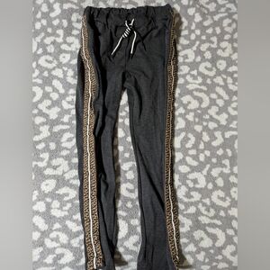 Elle Gray Joggers with Leopard Print Stripes